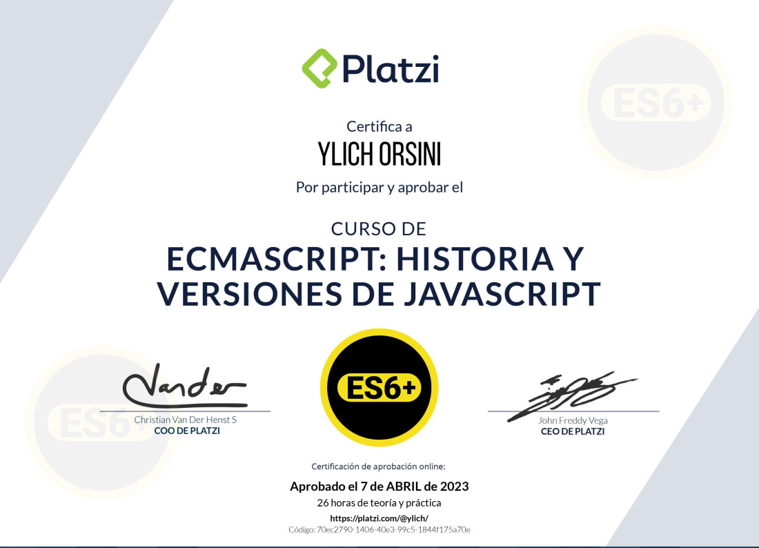 Diploma de curso de desarrollo