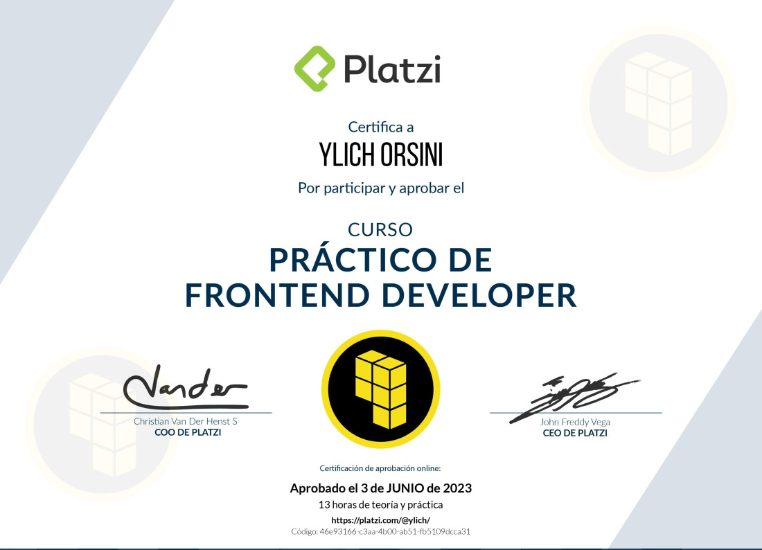 Diploma de curso de desarrollo