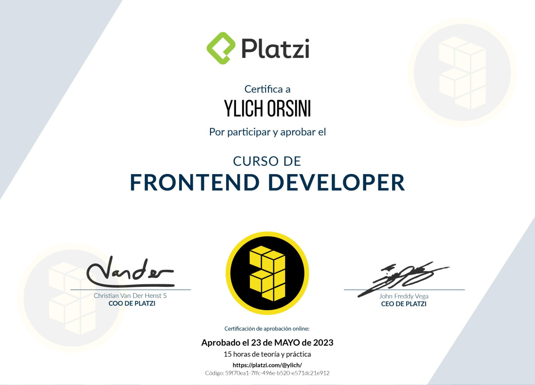 Diploma de curso de desarrollo