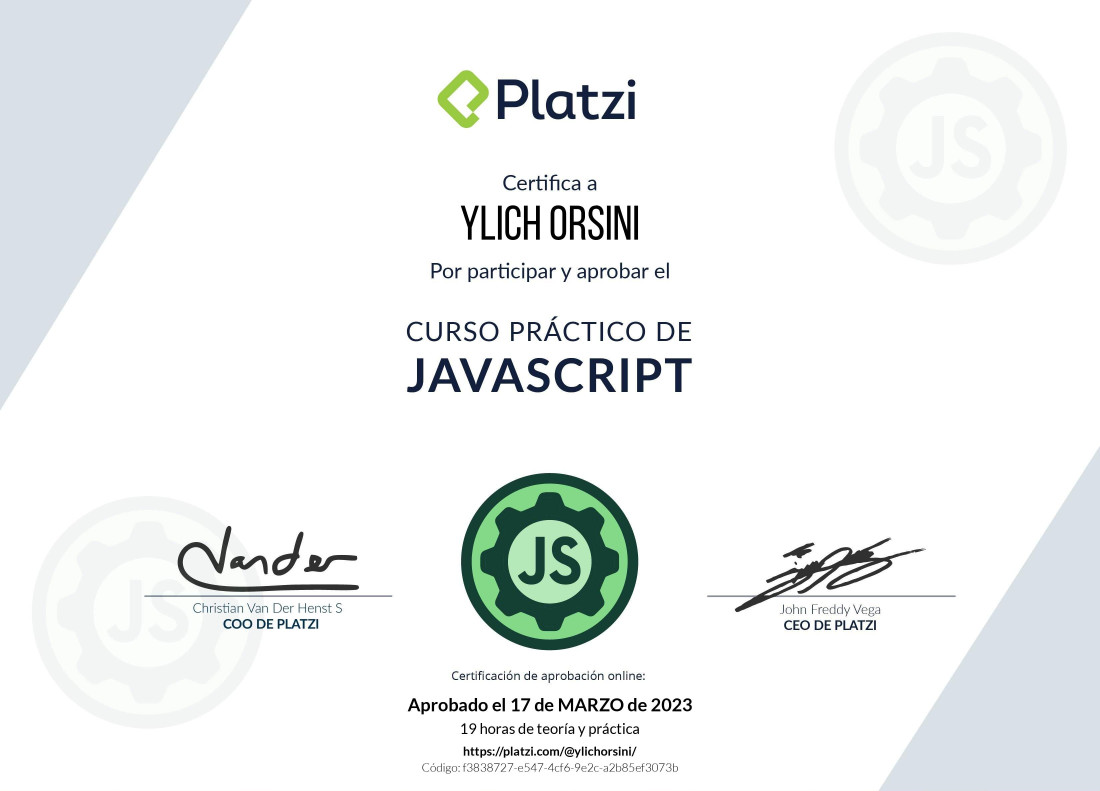 Diploma de curso de desarrollo