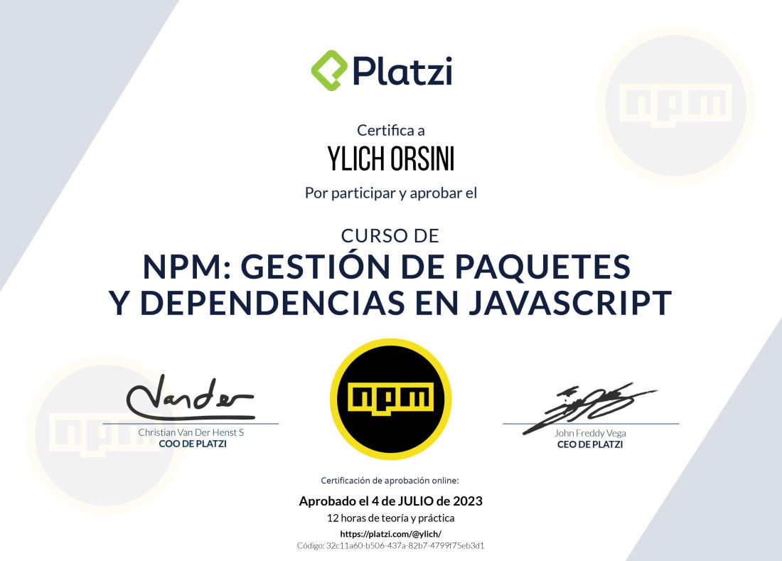Diploma de curso de desarrollo