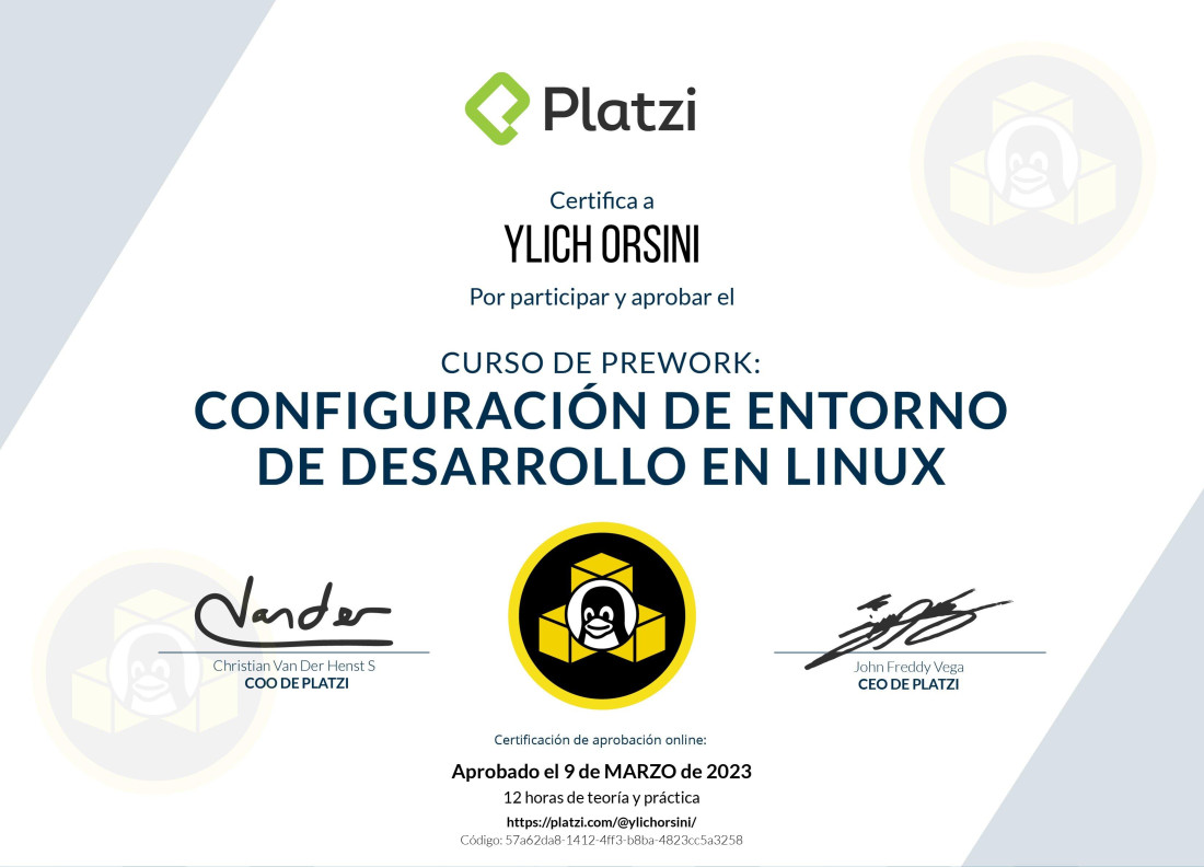 Diploma de curso de desarrollo