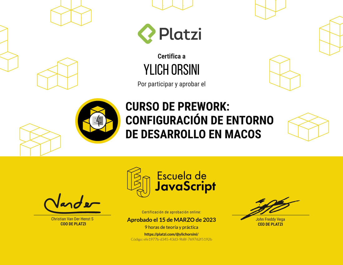 Diploma de curso de desarrollo