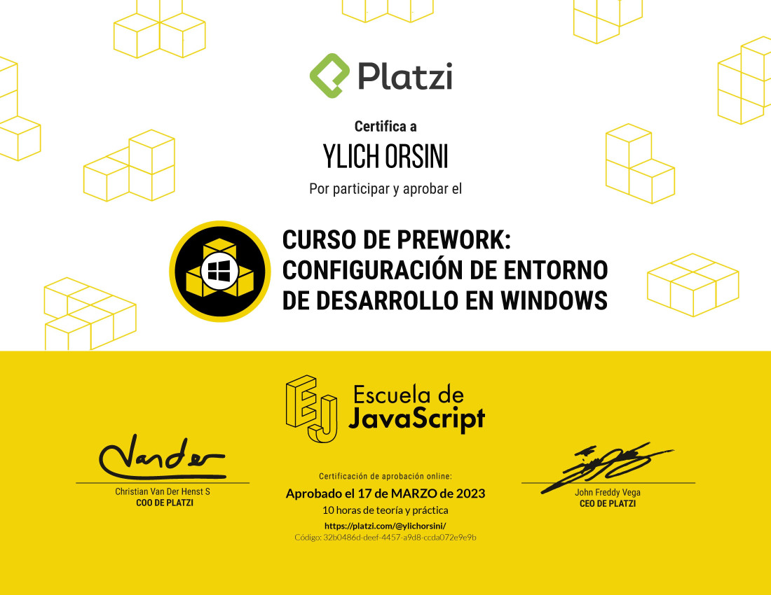 Diploma de curso de desarrollo