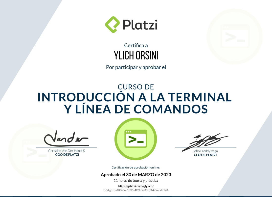Diploma de curso de desarrollo